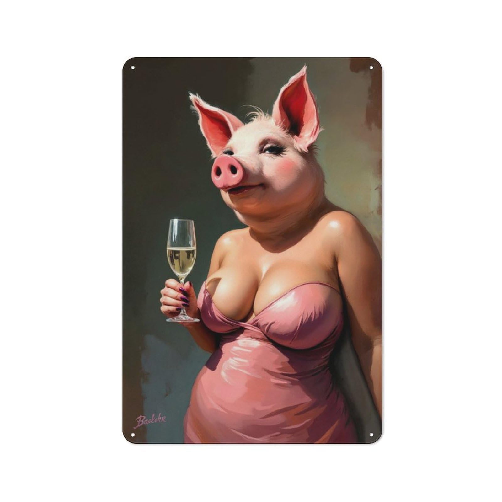 Pretty Pig in Pink Dress Printed Metal Sign 30x20cm for Café Or Home Bar, Housewarming Wall Decor for People Furnishing Café And Home Bar