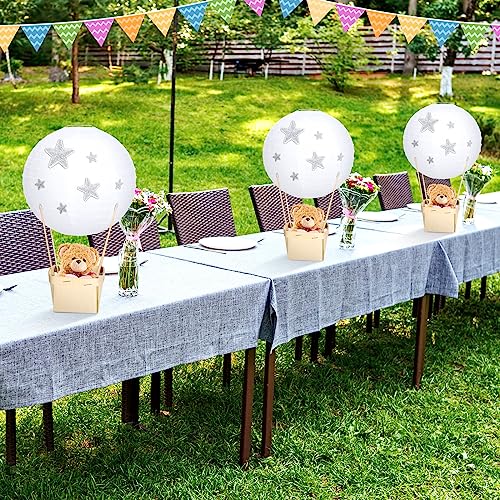 Image of Retisee 12 Sets White Hot Air Balloons Decorations Baby Shower Table Centerpieces 9.84'' Paper Lantern with Basket for Gender Reveal Birthday Wedding School Party Supplies
