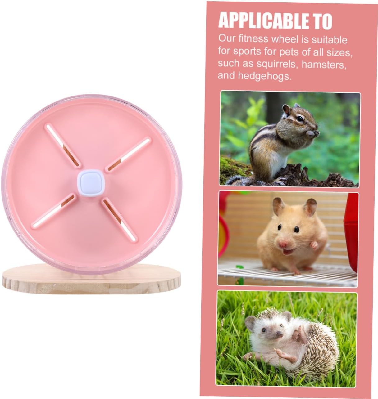 Totority Silent Hamster Wheel Wood Base Exercise Wheel 20cm Pink for Cage Small Animal Suitable for Hamsters Chinchillas Hedgehogs