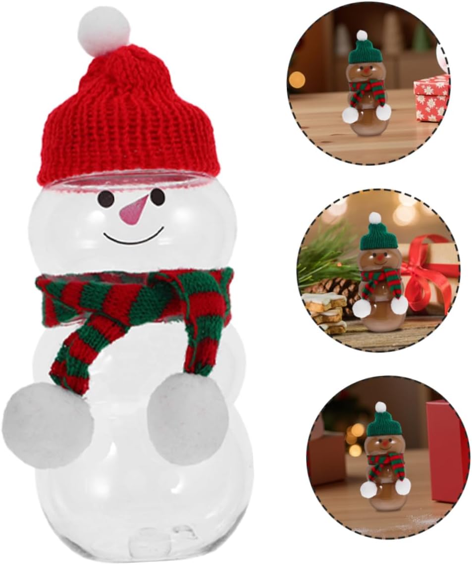 12 Set Christmas Candy Jar Clear Treat Boxes Party Favor Bottle Snowman Shape Juice Bottle Treat Jar Plastic Holiday Container With Hat Scarves 500 Ml