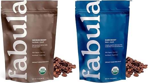 Fabula Organic Whole Bean Coffee - Medium and Dark Roast - 2 Bag Bundle