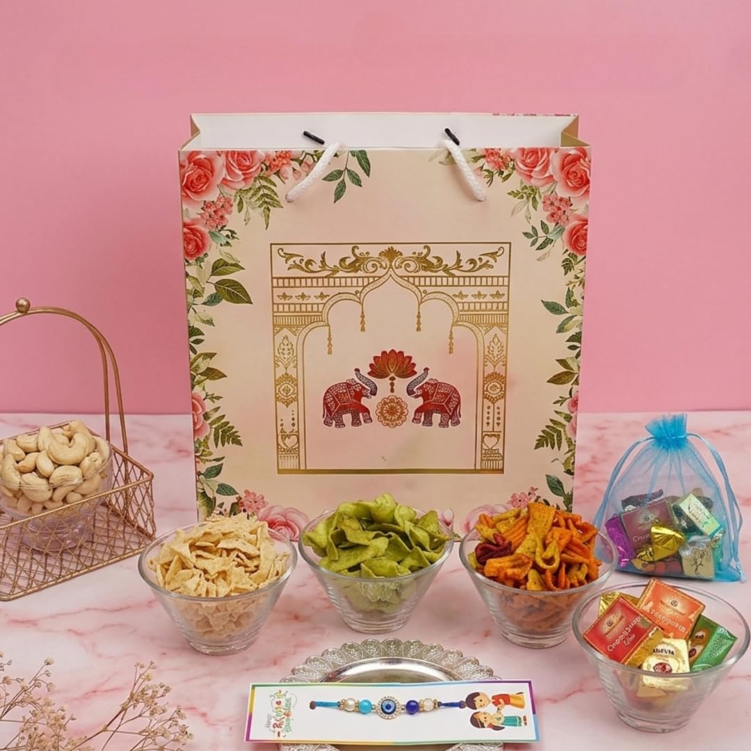Healthy Master Healthy Hugs Hamper Box | Box of 6 Rakhi Gift Hamper for Brother | Healthy Snacks, Chips, Bars, Badam Crunch Chocolate, Kumkum Chawal & Rakhi | Raksha Bandhan Gift-image-17