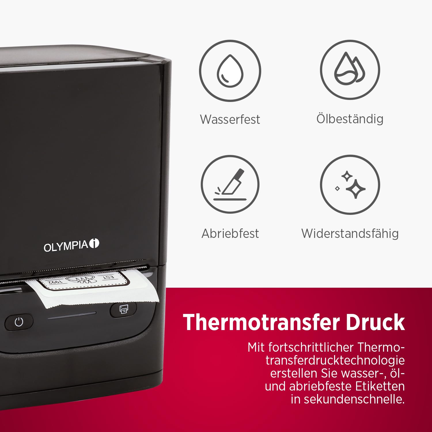 Olympia Etikettendrucker PM220 Schwarz | Bluetooth Etikettendrucker Selbstklebend für Zuhause und Unterwegs | Tragbarer Thermotransferdrucker für Wasserfeste Etiketten | Mobiler QR Code Label Printer