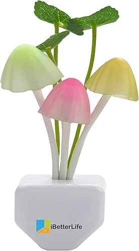 iBetterLife Luz Nocturna LED con Sensor Inteligente 0.6W, Luces Nocturnas Cambiables de Color, Enchufables, Linda Luz Nocturna en Forma de Seta para