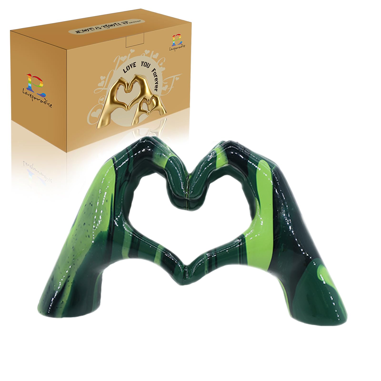 Fluid Green Decor,Heart Hands Sculpture for Living Room Decor,Love Finger Modern Statue for Boho Wedding Decorations,Sculptures Home Decor for Shelves