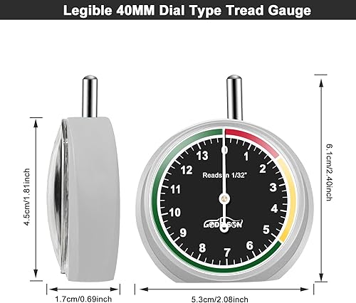 Miniatura 10 de GODESON Medidor de profundidad de banda de rodadura de neumáticos, medidor de profundidad de banda de rodadura de metal con clip, medidor de