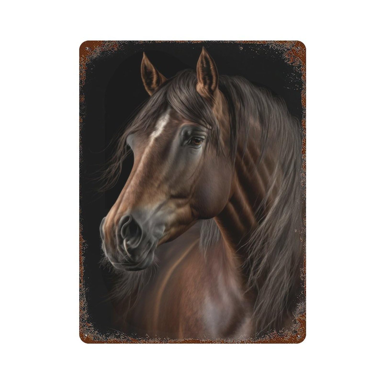 Horse Portrait on Dark Rust Effect Tin Sign 15.7"x11.8", Novelty Wall Decor for Garage, Pub Or Kitchen