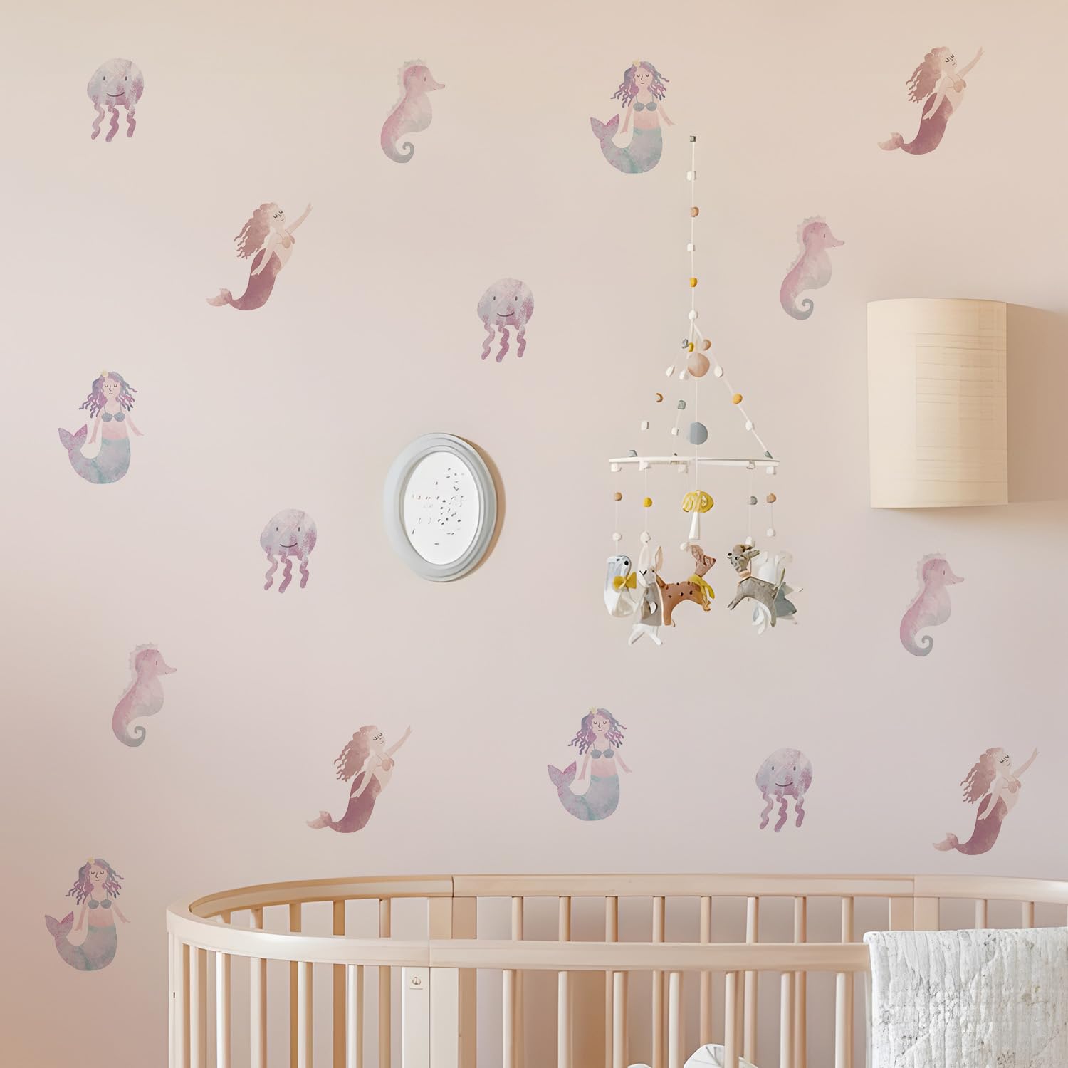 Alwayspon Watercolor Blue Pink Gradient Mermaid Art Wall Decals, Peel and Stick Wall Stickers for Living Nursery Room Bedroom Wall Decor