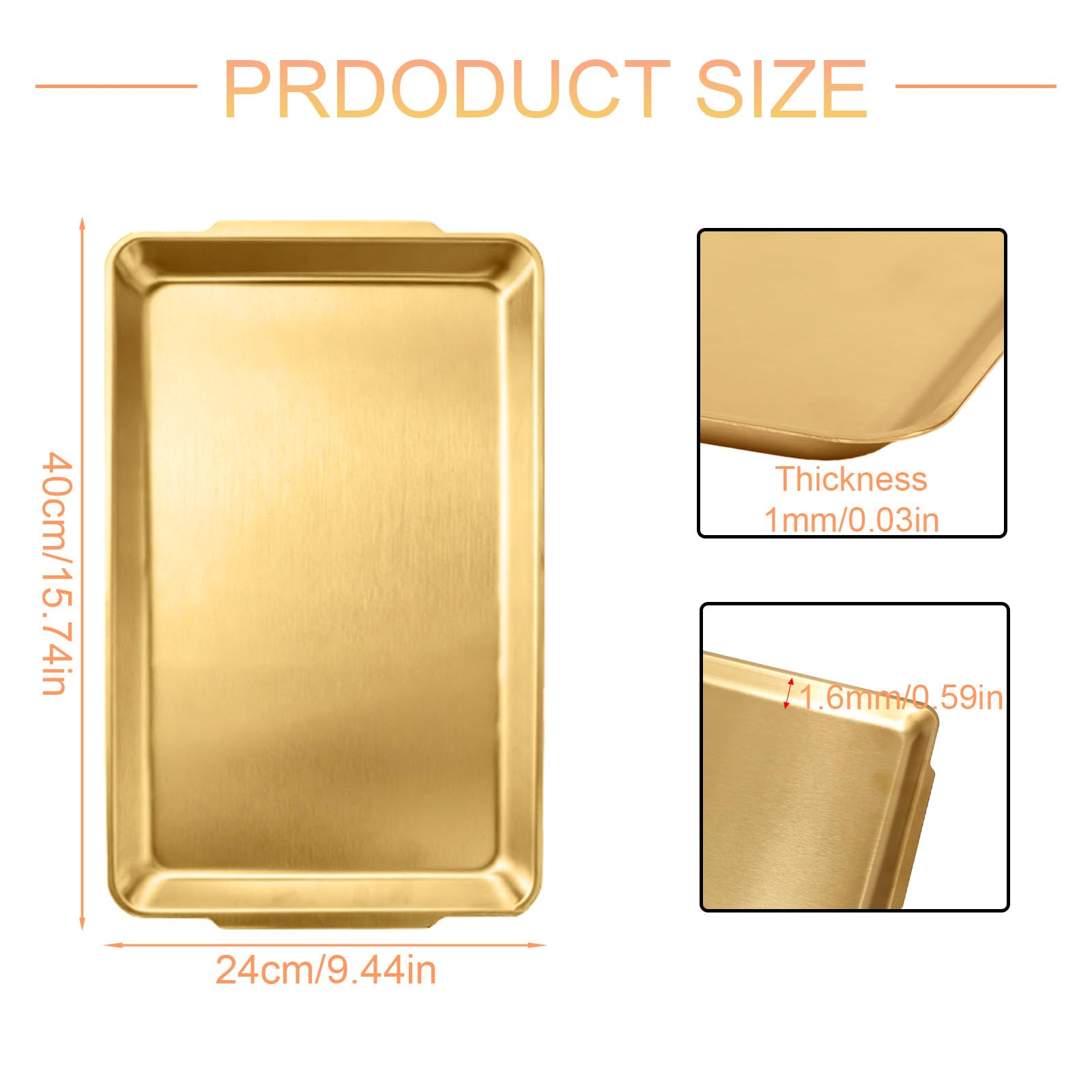 3 Pezzi Vassoio Rettangolare Oro in Acciaio Inox Grande Vassoio da Portata Dorato Acciaio Inossidabile Piatti Portata Rettangolari Oro per Barbecue Cene Feste Buffet Campeggio(40 x 24 x 1.6 cm)