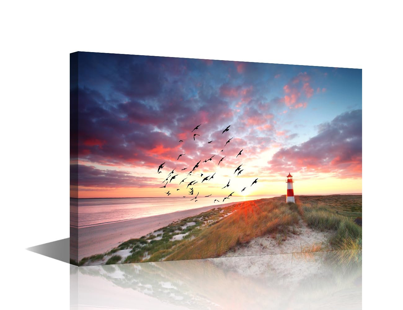 TISHIRON Bathroom Decor Wall Art Lighthouse List and Coastal Landscape Canvas Print Modern Coastal Seascape Painting Framed Seaside Artwork North Sea Island Sylt for Home Bedroom Decor 18x12 inch