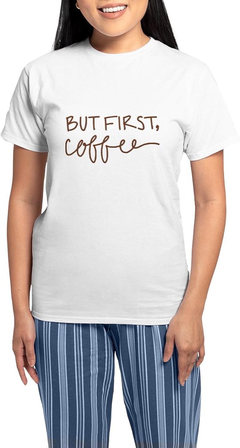 CafePress BUT First, Coffee Pajamas Women's Novelty Cotton Pajama Set, Comfortable PJ Sleepwear
