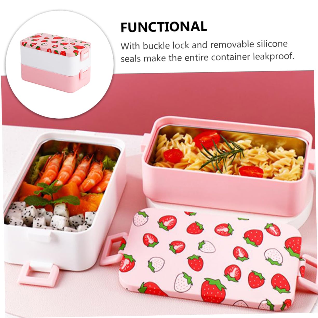 Scatola per Merenda Scuola 2 Livelli in Pp, Lunch Container Microonde | Festa Scuola Decor, Portamerenda Adulto, Contenitori per Pranzo, Sacco per Pranzo