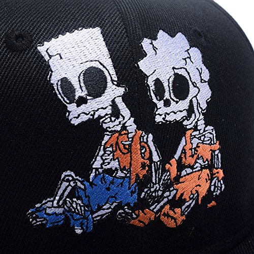 Quanhaigou Cute Skull Zombie And Skeleton Embroidery Snapback Hat, Unisex Adjustable Flat Bill Baseball Cap #TOP4