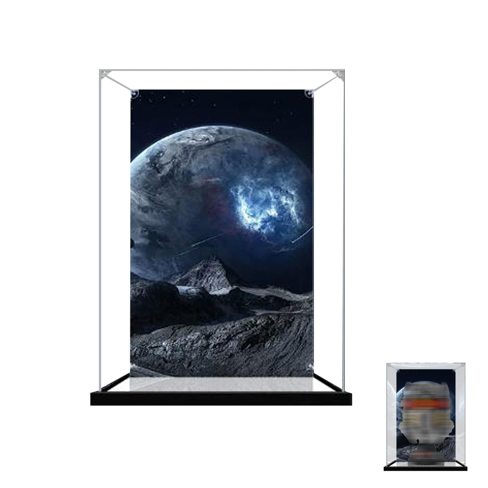 Acrylic Display Case for Lego 76251 Helmet Model, Dustproof Clear Storage Box, UV Protection Display Box Compatible with 76251 (Model Not Included) (Mirror Base+Background)