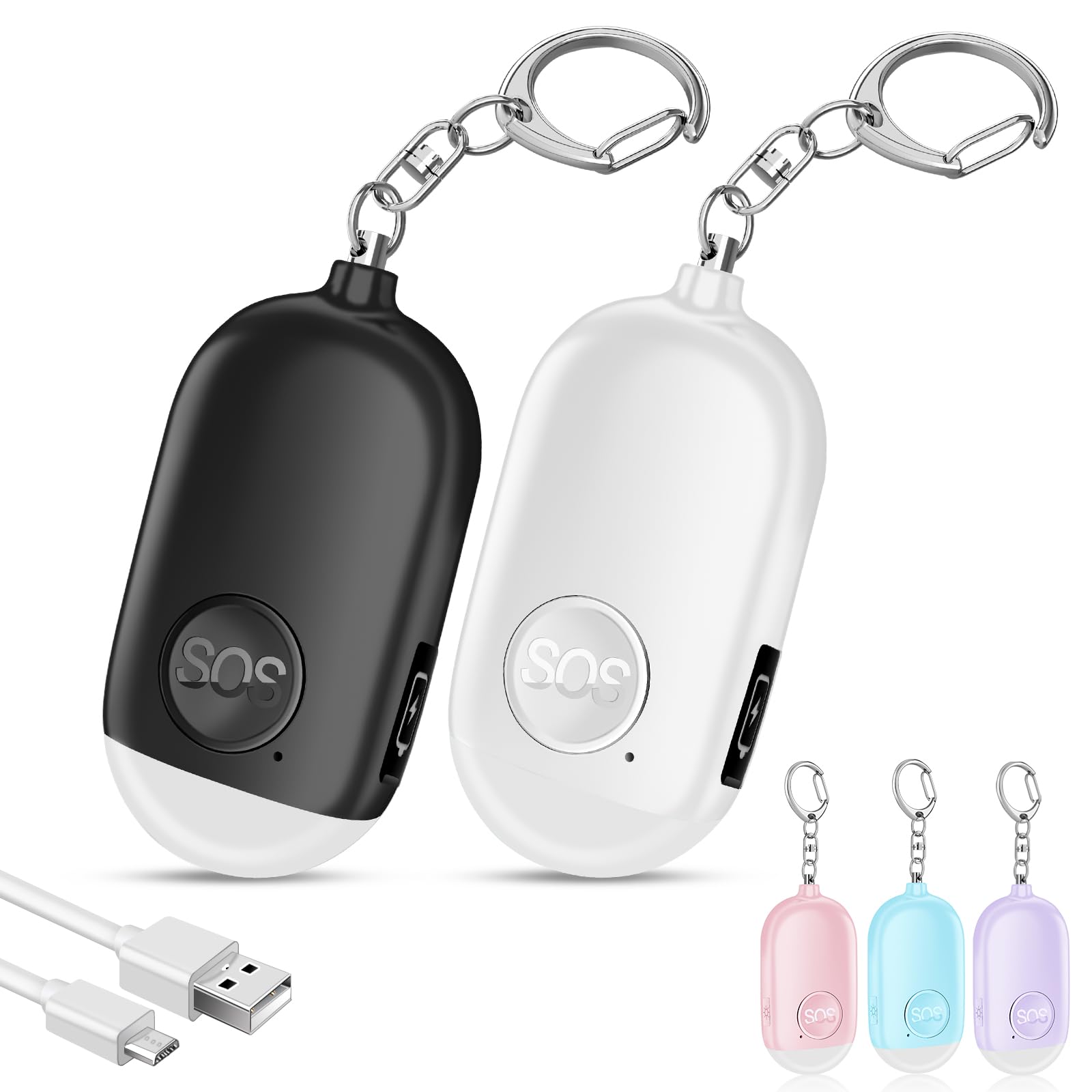 Hion Pocket Self Defense Personal Alarm - Rechargeable 130dB Personal Defense Keychain with LED Lighting for Women, Children and Seniors - Powerful and Reliable(White+Black)