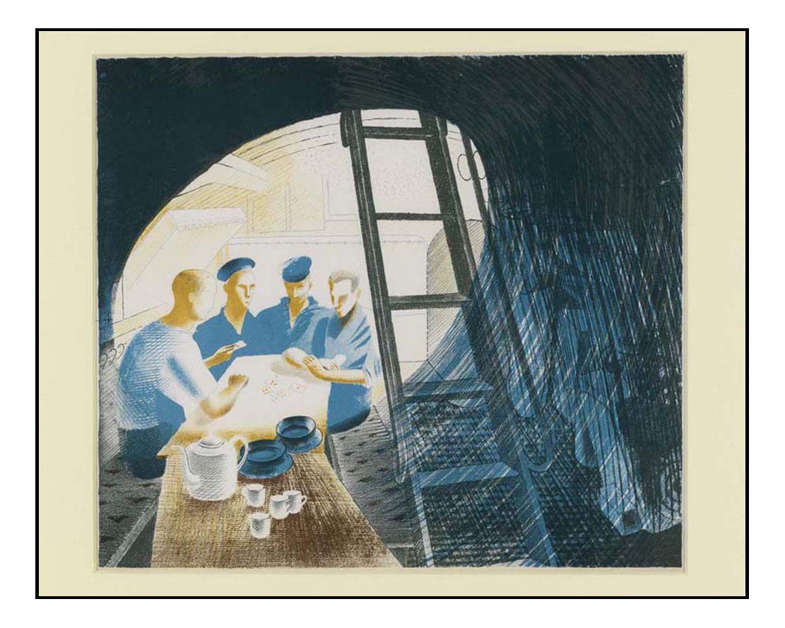 Sub Sailors Playing Cards HMS Dolphin 1941by Eric Ravilious -vintage artwork, 12x8 inch (A4) Reproduction Poster Print