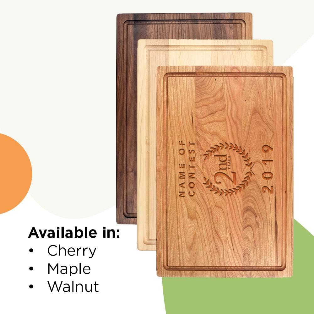 Name of Contest-Wooden Cutting Board for Kitchen Juice Groove Natural Custom Engraved in USA, Cook Contest Chef Reward Chili Cook Off Party Favor, Prize Winner (Maple 11x17)