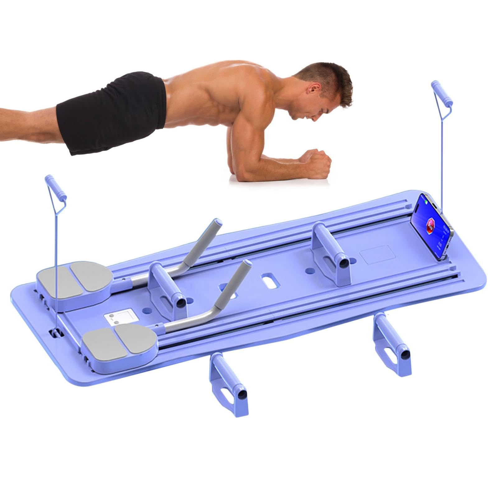 Pilates Reformer Board - Multifunktionales Fitness Brett Mit Push-Up Griff & Auto-Rebound Roller