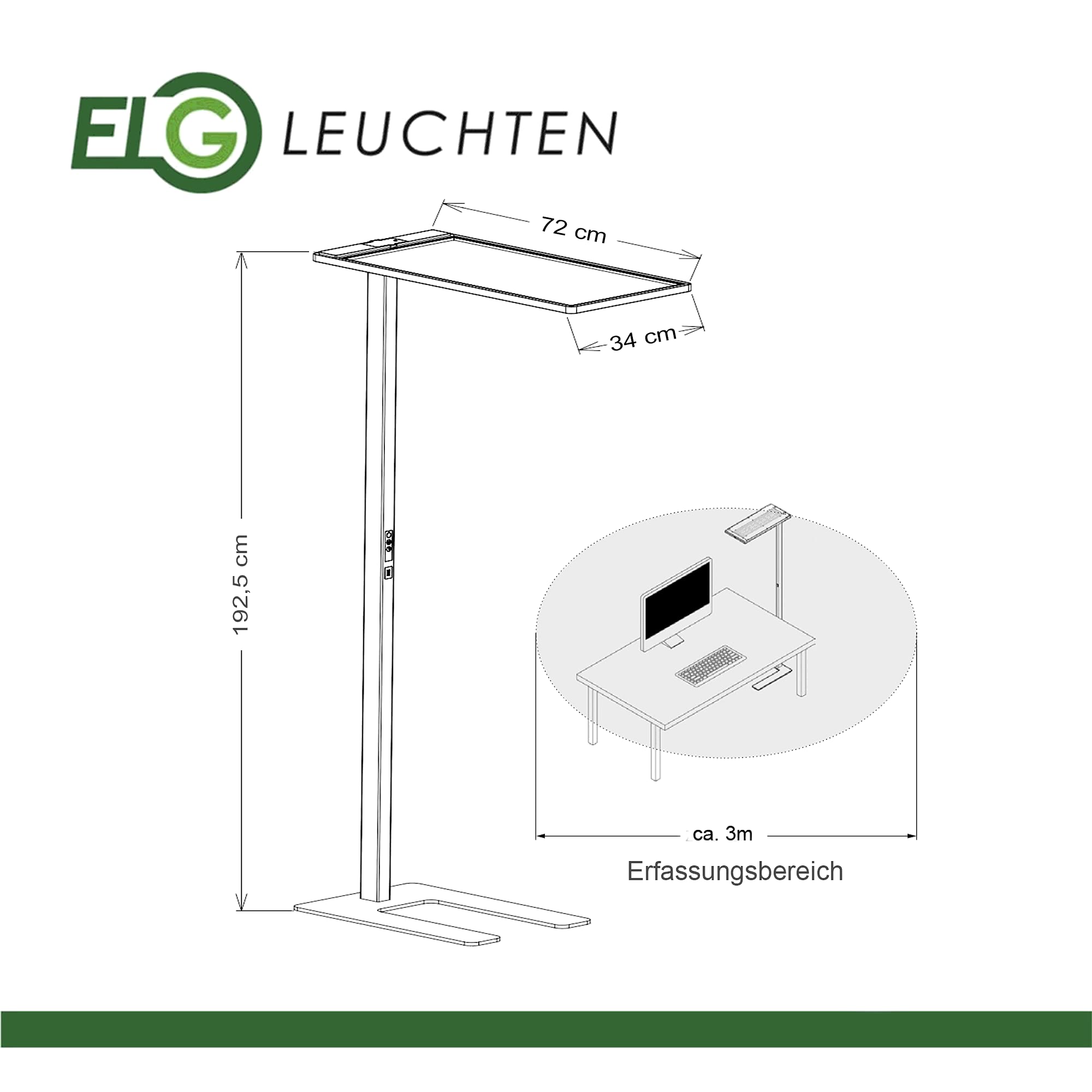 LED Stehlampe Grau 190cm 75W 7962lm 4000K | Mikroprismatische Abdeckung, Neutralweiß, Dimmbar, Direkte und indirekte Beleuchtung