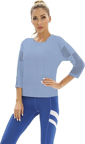 Miniatura 4 de Camisas de entrenamiento para mujer, camisa atlética de malla para mujer, camisetas de yoga, gimnasio, ropa deportiva, manga 34, camisetas de