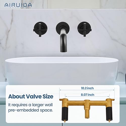 Miniatura 3 de Airuida Grifo de baño de montaje en pared negro mate, latón macizo, grifo de fregadero de baño montado en la pared, grifo giratorio 360 con doble
