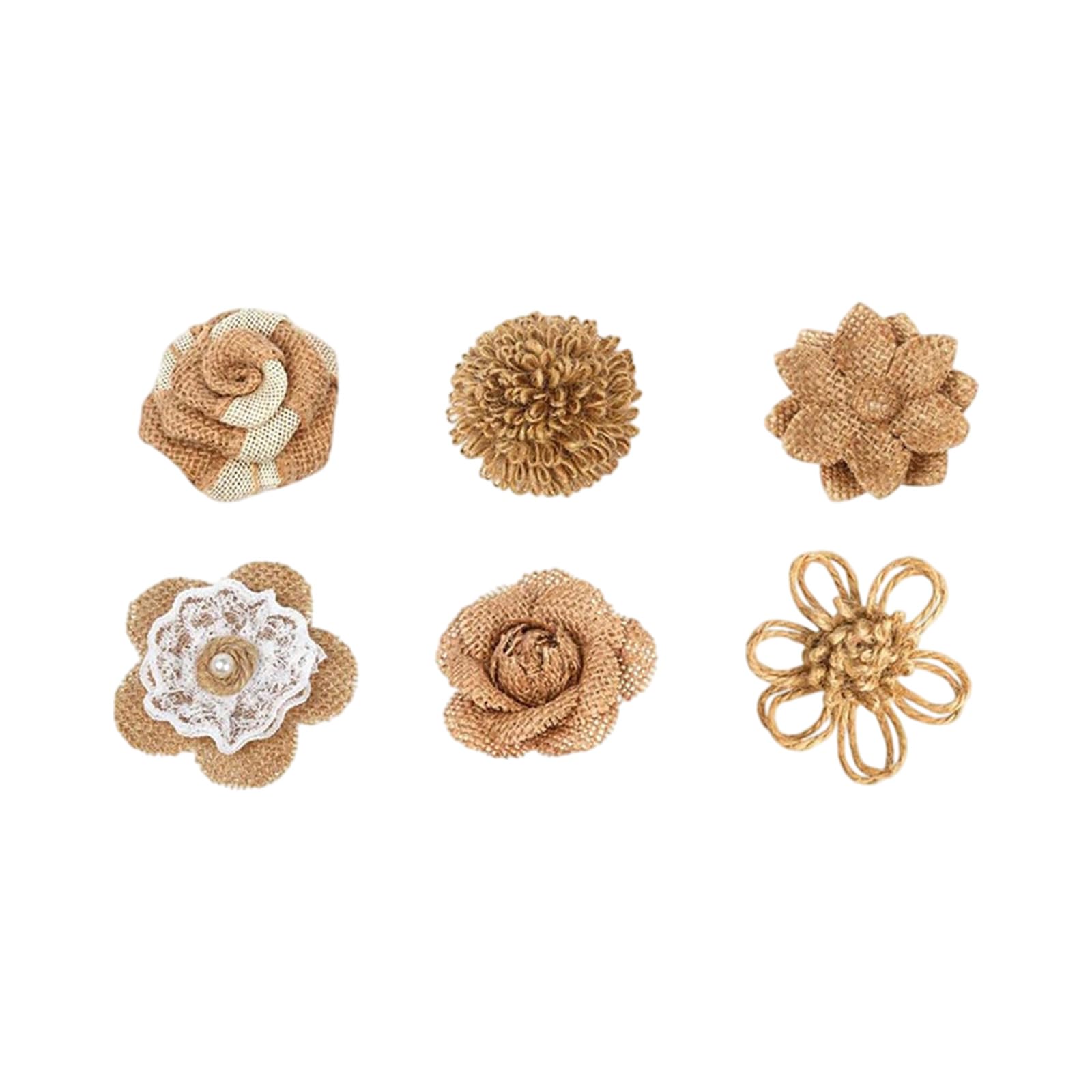 Tsophreniq 6 / 12Pcs Natural Linen Fabric Roses Flower for Arrangement Hair Accessories and Scrapbooking