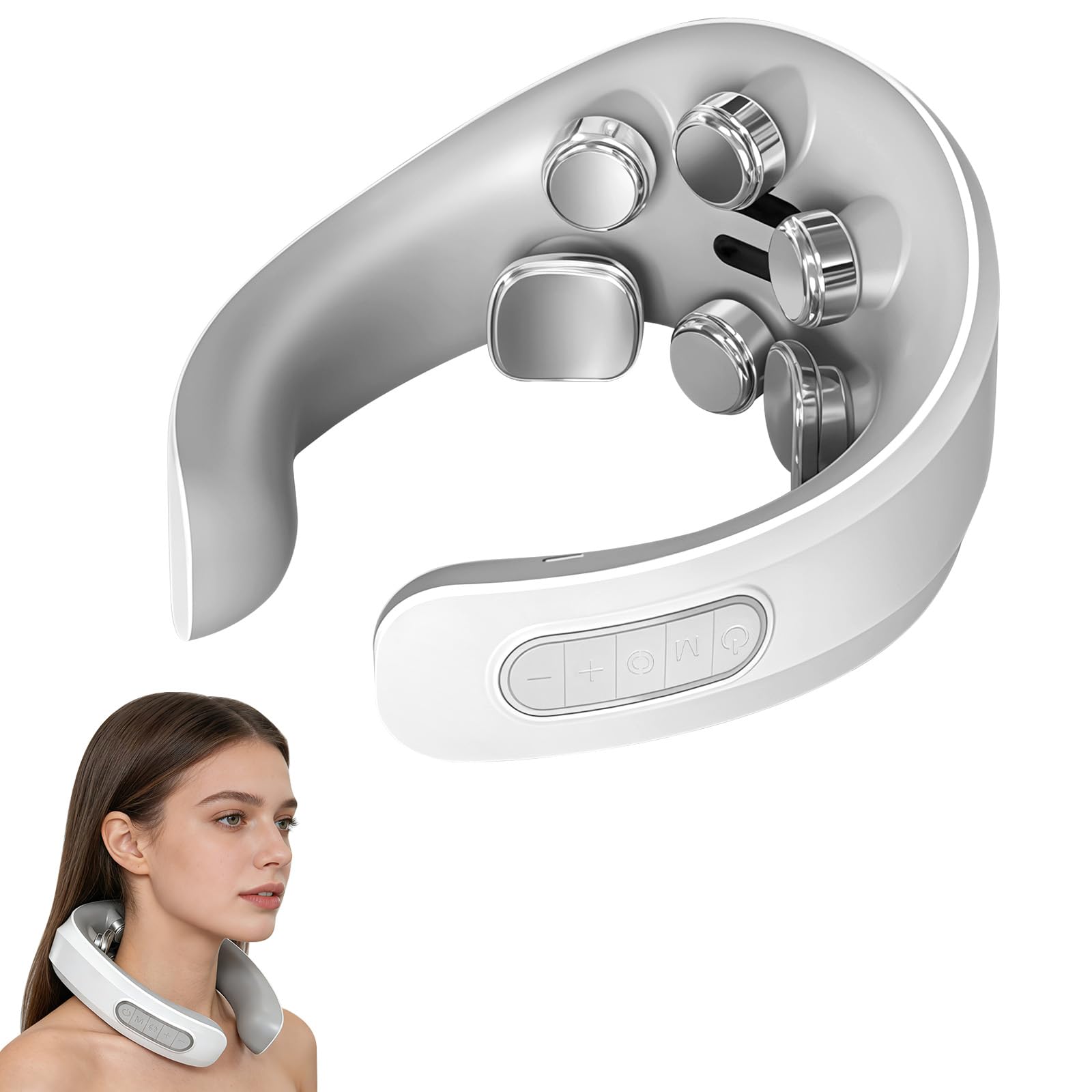 Nackenmassagegerät, Intelligentes Nackenmassagegerät Mit Stimme, 5 Modi 9 Intensitätsstufen Tragbares Elektrisches Massagegerät für Damen Herren