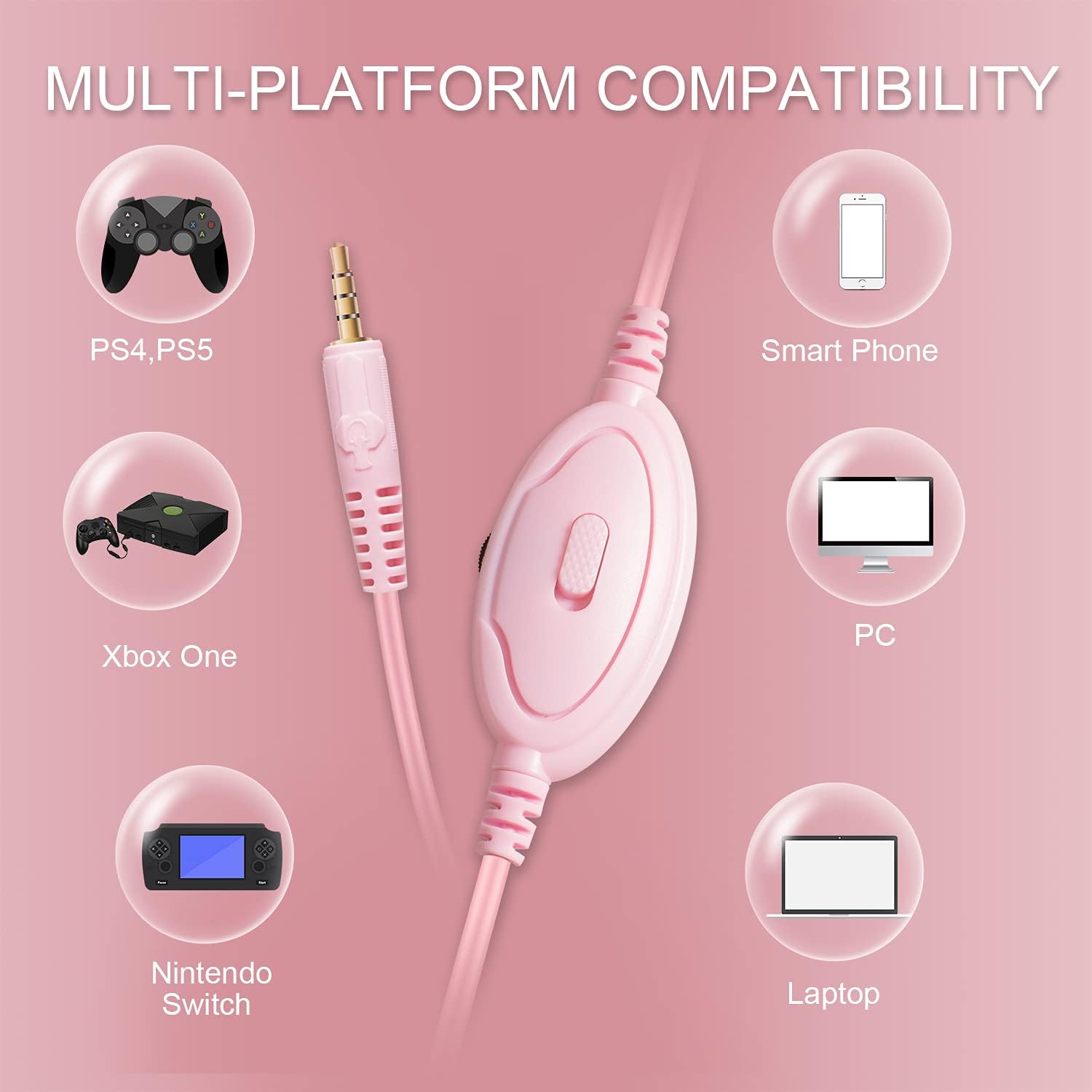 Gaming Headset for PS4, PC, Xbox One Controller, Windows PC, Noise Cancelling Over Ear Headphones with Mic, Bass Surround, Soft Memory Earmuffs for Laptop Mac Nintendo Switch Games