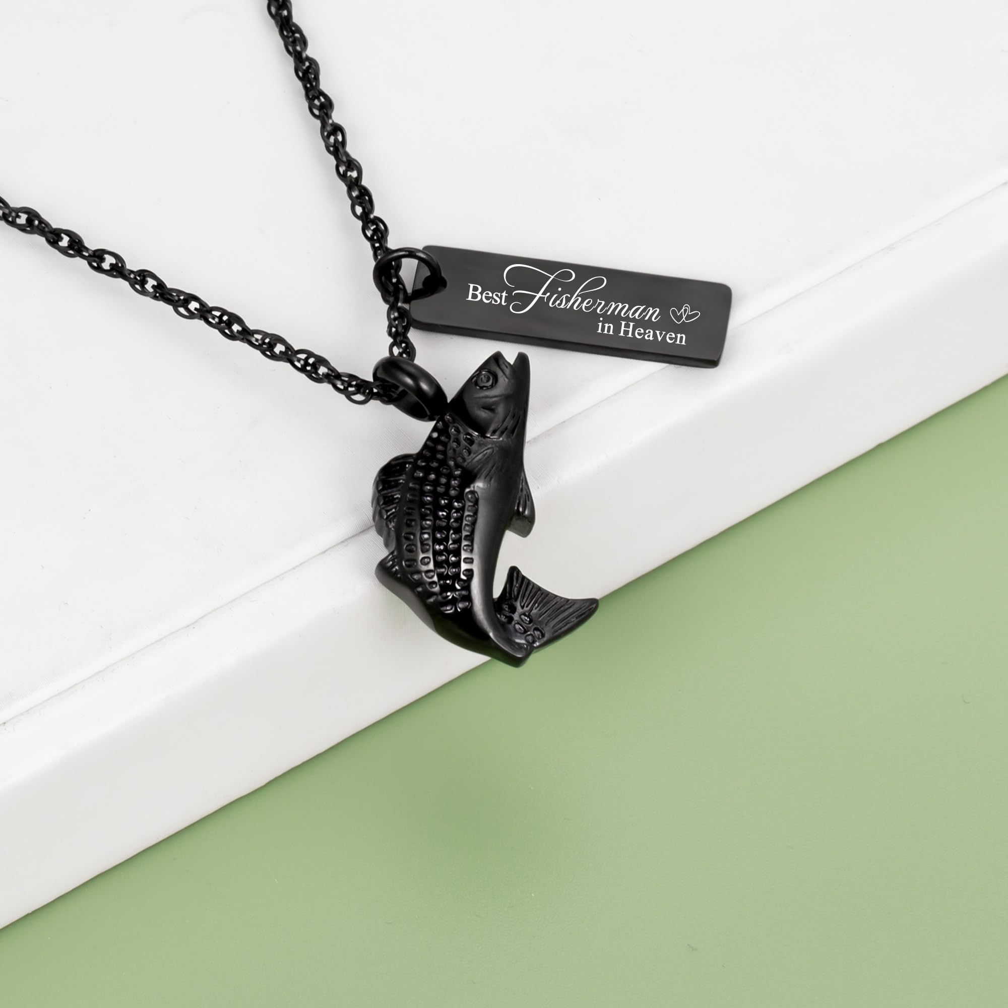 Black Fish Urn Necklace for Ashes Memorial Keepsake Ashes Necklace Fishing Cremation Urn Necklace for Ashes Memorial Jewelry Fisherman Sympathy gift