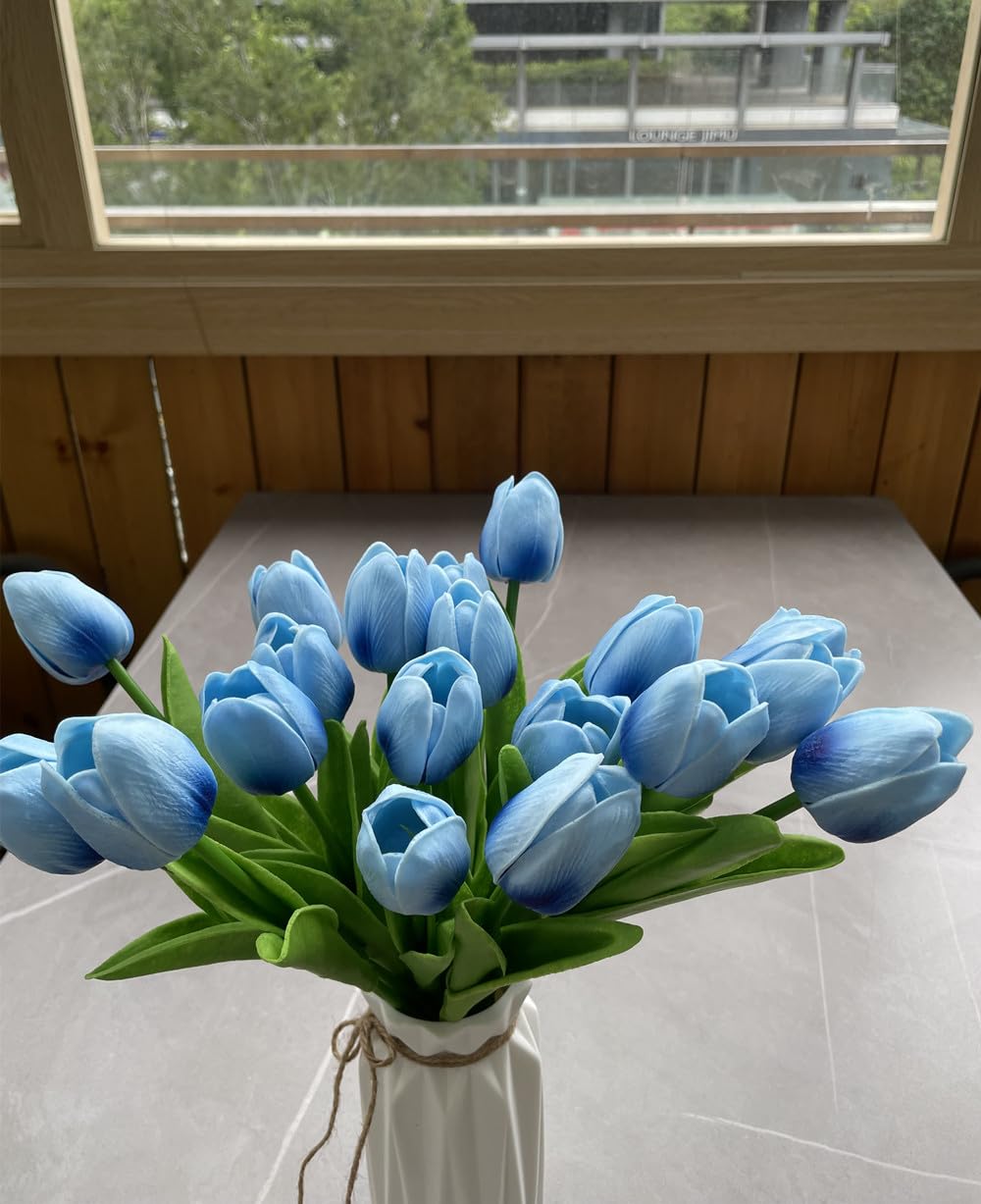 20 Stück Künstliche Tulpen Aus PU - Fühlen Sich Echt An! 33 Cm Lang, Hellgelb - Deko Für Zuhause, Hochzeit, Ostern