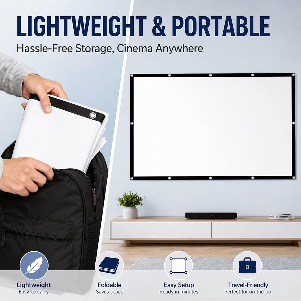 Proiettore su tela, 16:9, HD, pieghevole, per esterni, portatile, anti-pieghe, double face, 265 x 150 cm, per casa, scuola, riunioni, ufficio (120 pollici)