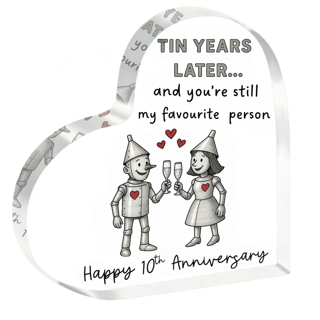 Ethlomoer White 10Th Anniversary For Wife Husband, Tin Anniversary Acrylic Heart Plaque With Cartoon Couple, Funny Standing Heart ‘Still My Favourite’, Tin Keepsake Ornament For Tenth Wedding