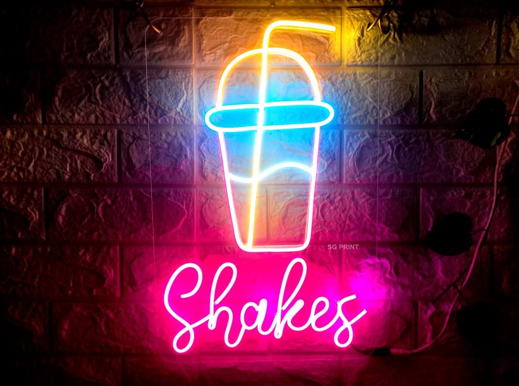 SG PRINT Shakes Neon Signs | Shakes Shop Neon Signs | Shakes Neon Light | Neon light | Shakes Neon Sign Light | Home Decor | Wall Decor| Room Decor(12x18)