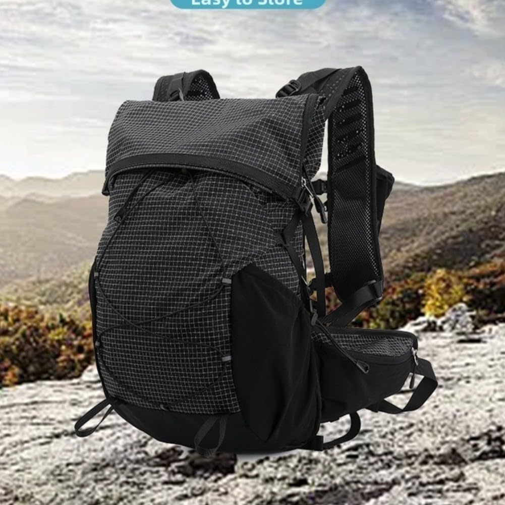 Zaino da trekking impermeabile da 25 l, leggero, con sistema posteriore traspirante, strisce riflettenti (nero)