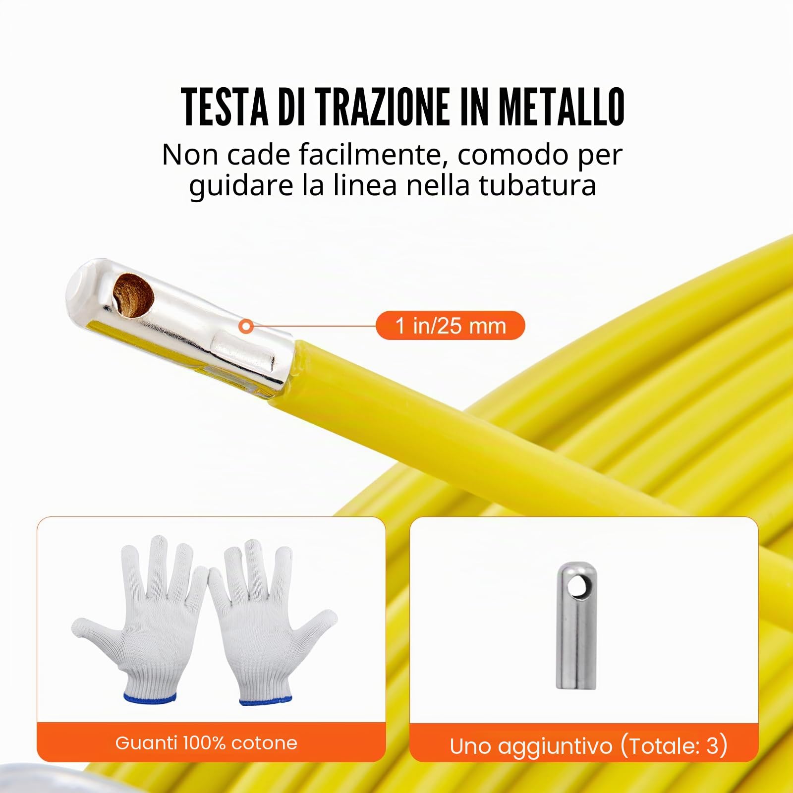 VEVOR Sonda Passacavi in Fibra di Vetro 7,9mm x 150m con Supporto in Metallo Estrattore a Nastro per Cavo Elettrico con 2 Teste di Trazione Strumento di Installazione del Cavo Elettrico in Fiberglass