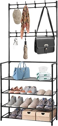 Simland Perchero de banco de entrada con almacenamiento de zapatos, árbol de pasillo con estante organizador de almacenamiento de zapatos de 4