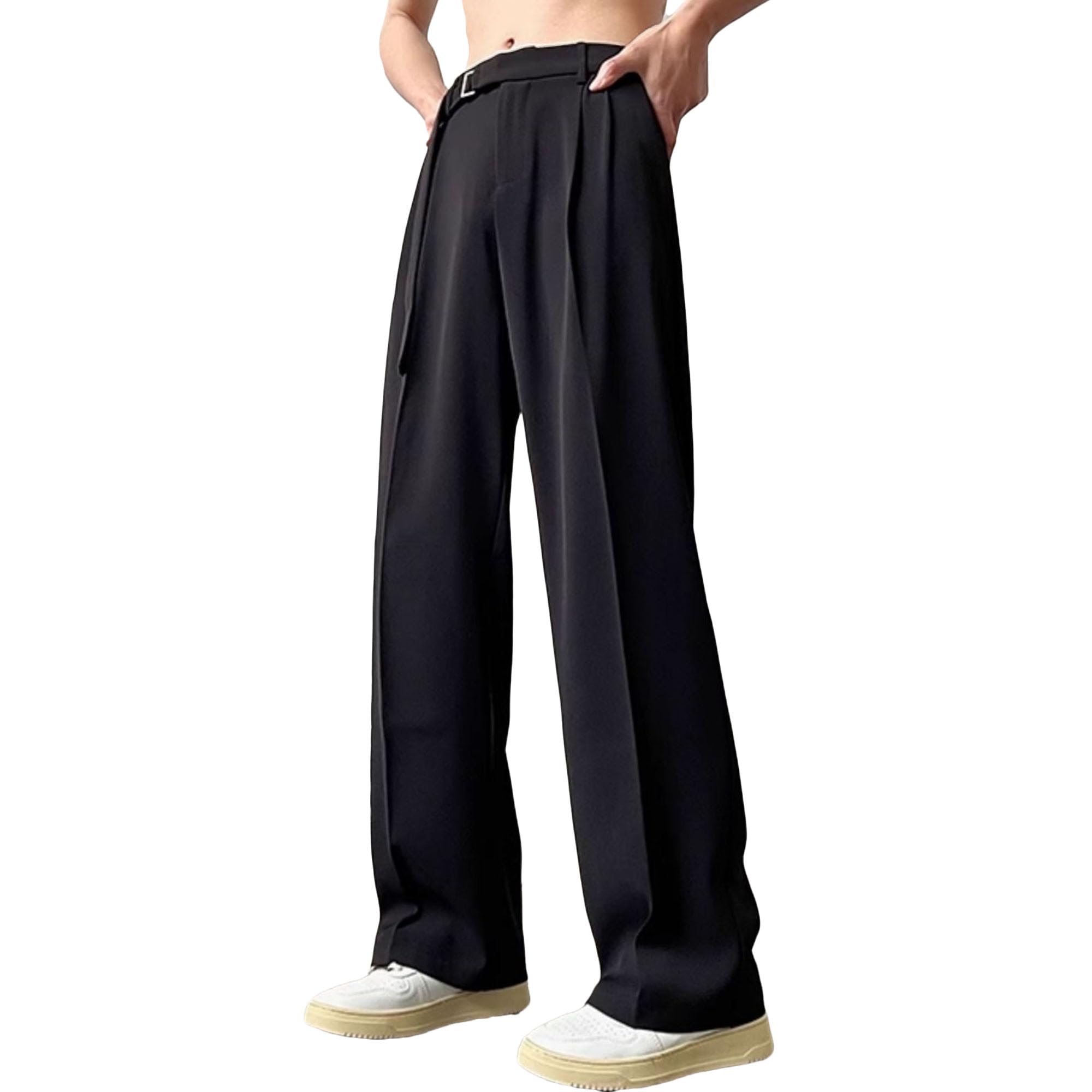 Pantalon de costume homme ample plissé taille haute jambe large