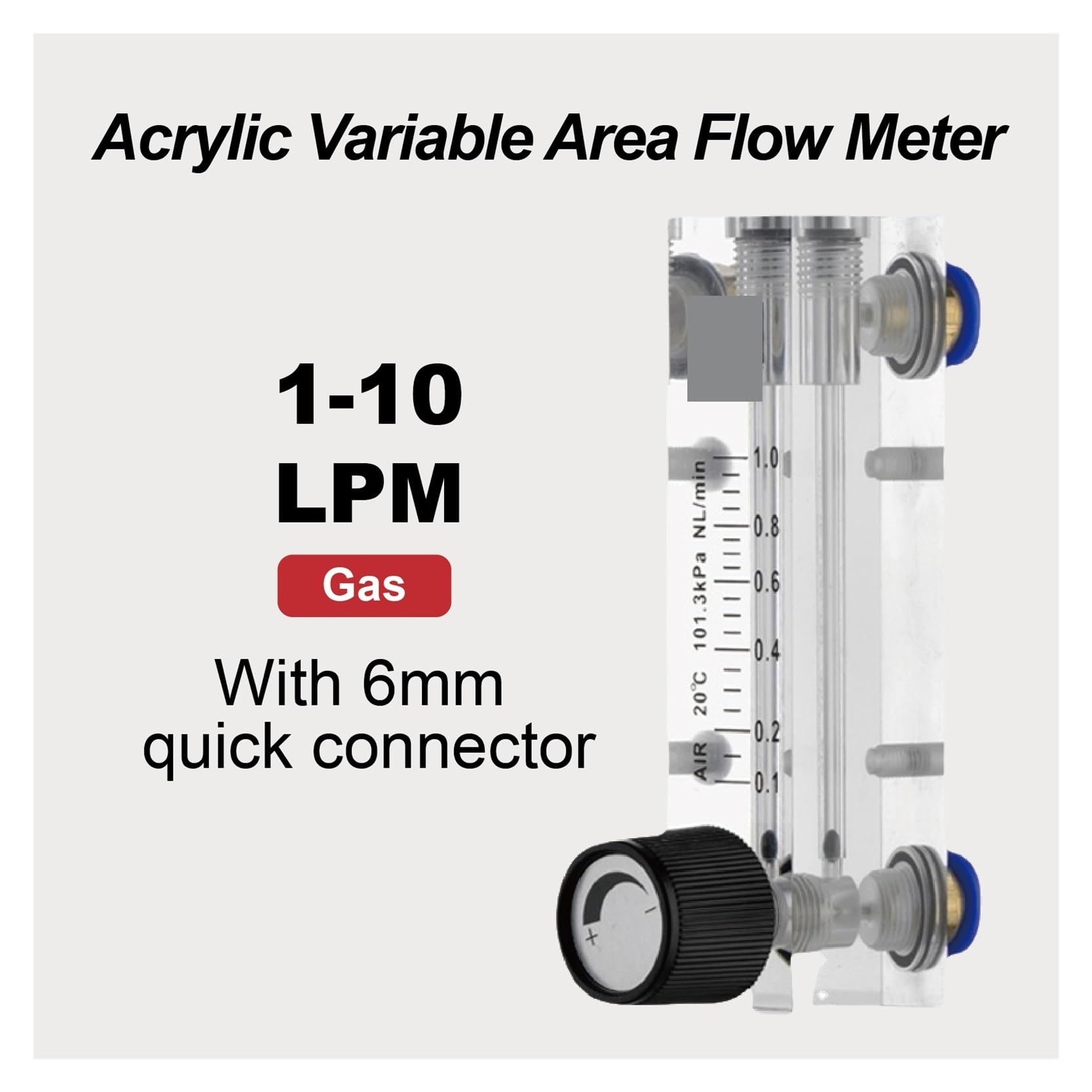LZM-4T Durchflussmesser, Einstellbarer Gas-Rotameter-Luftdurchflussregler for die Schalttafelmontage(Gas 1-10LPM-6mm)