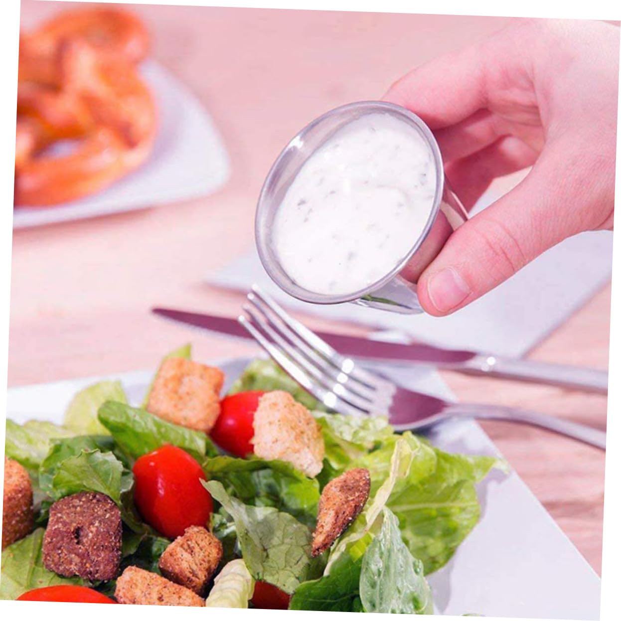 Didiseaon Bicchieri Rotondi Resistenti All'usura Set 12 in Acciaio Inossidabile Argento e Facili da Pulire per Condimenti per Uso a Tavola e Negozi Alimentari