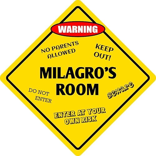 Milagros' Room Funny Kids Room Door Warning Danger - Letrero de vinilo retro