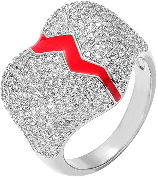 Jewelry Heart Broken Ring Iced Out Simulated Diamond 18K Gold Plated Cluster Bling CZ Surround Wedding Bend Rapper Ring Luxury Gift for Men Women Hip Hop