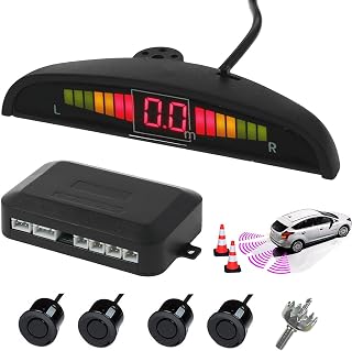 AUTOUTLET Sensores de Aparcamiento, Sistema de Sensor de Estacionamiento, Asistencia de Aparcamiento Kit de Auto LED Display + Alarma de Sonido, Cocar Coche Aparcamiento Kit con 4 Sensores Negros