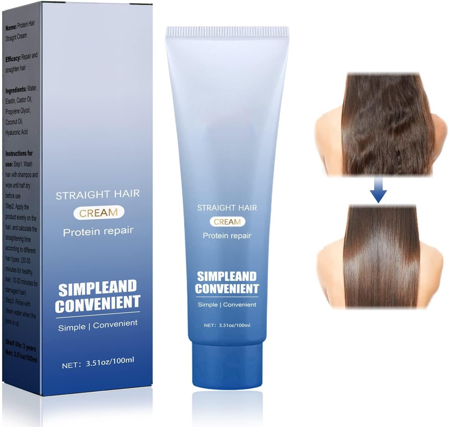 Protein Hair Straightening Cream, Silk and Gloss Straightener, Smooth Dryness, Protein Correcting Straightening for All Types(100ml)