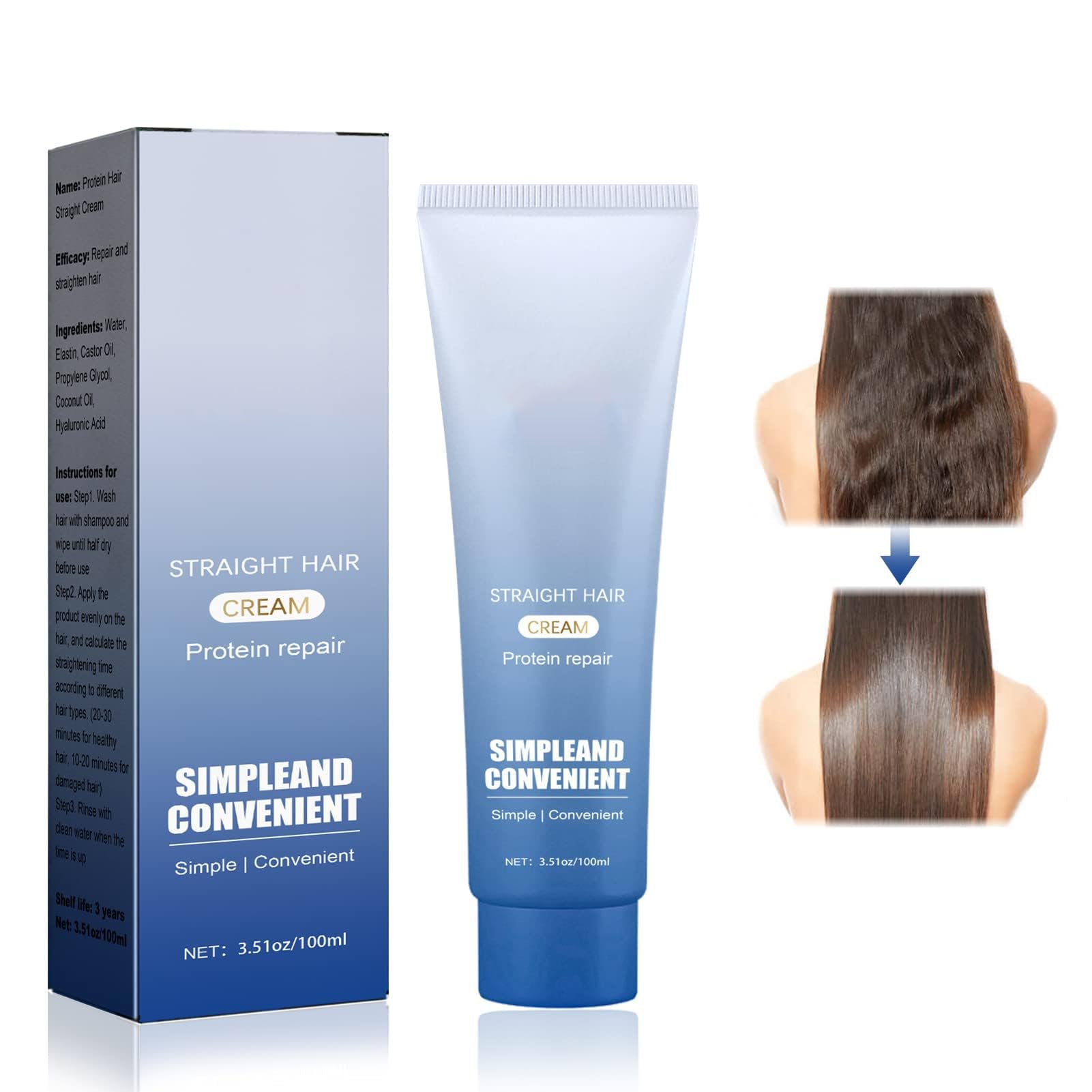 Protein Hair Straightening Cream, Silk and Gloss Straightener, Smooth Dryness, Protein Correcting Straightening for All Types(100ml)