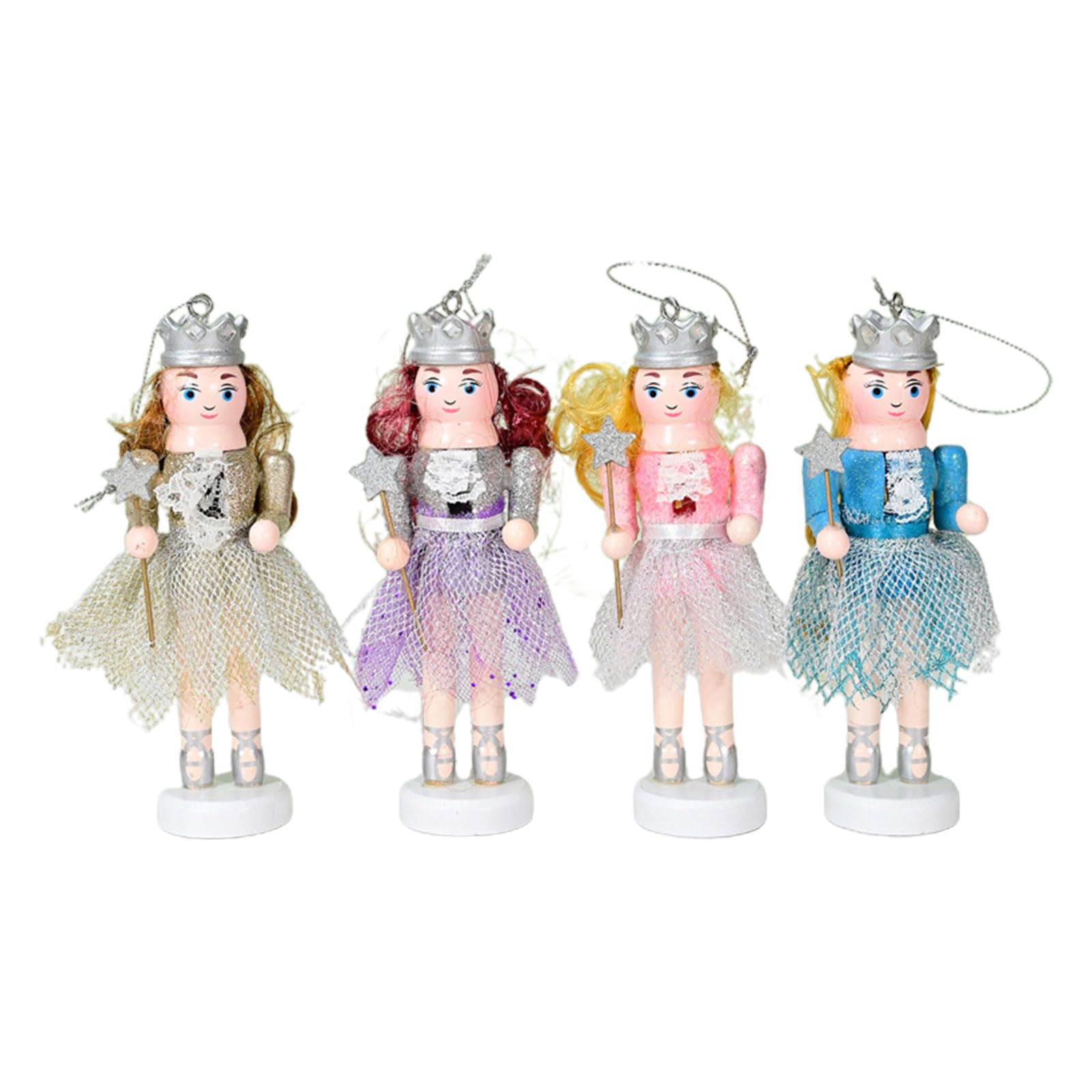 4pcs Christmas Farmhouse Girl Soldier Doll Set Wood Christmas Farmhouse Wood Hanging Fine Ornament King and Soldier Ornaments