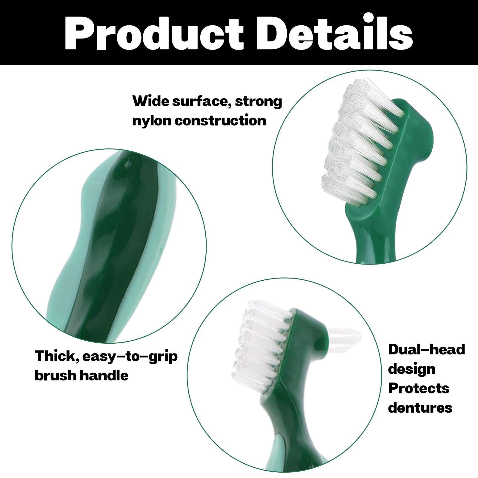 3pcs Spazzola Pulizia Dentiera, Spazzolino per Dentiera a Doppia Testa, Spazzole Protesi Dentale con Setole Multistrato, Spazzolino a Setole Dure per Denti Finti Ergonomico per Protesi Care