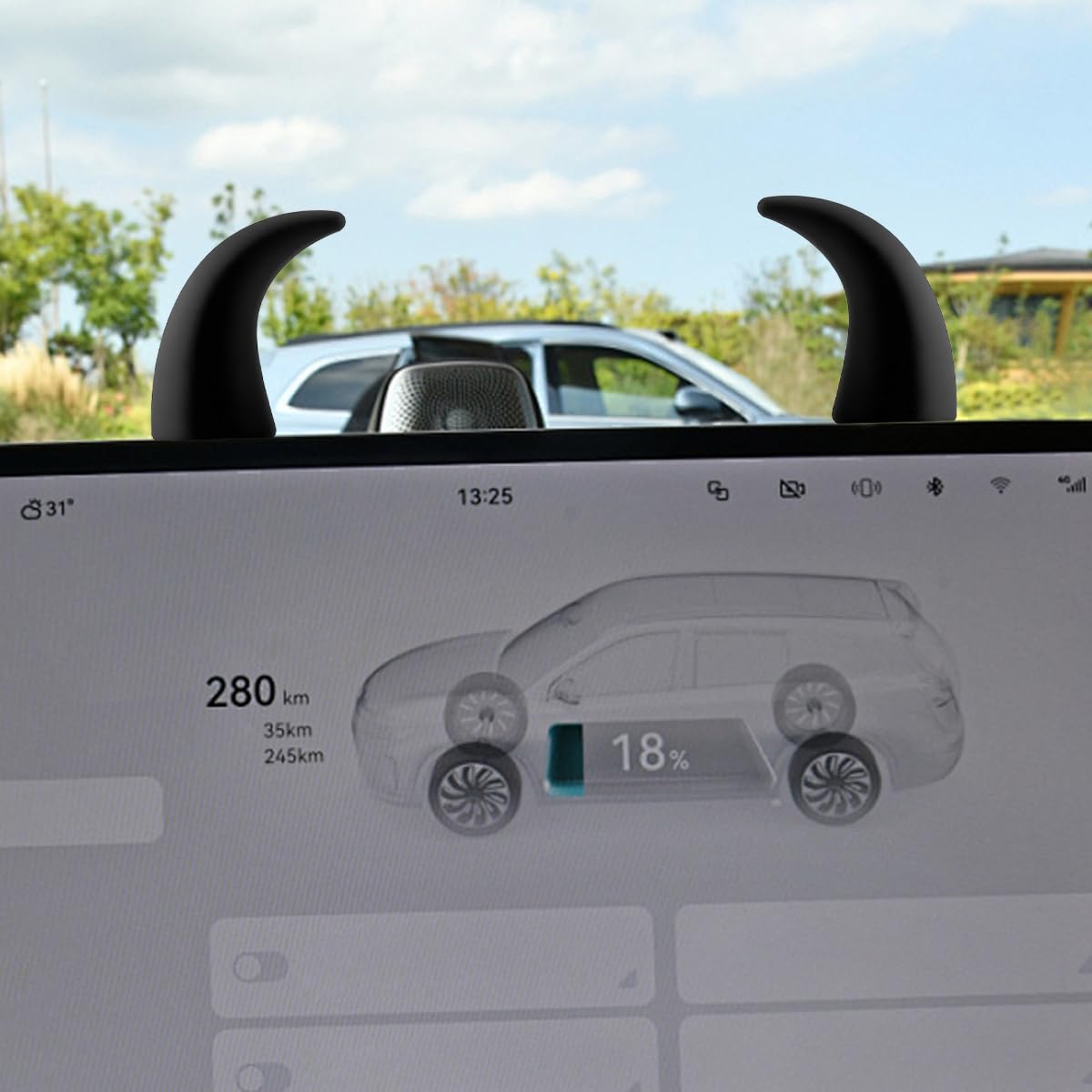 2PCS 3D Devil Bull Horn Car Interior Decoration Mini Funny Automotive Dashboard Ornament Stickers Cute Vehicle Steering Wheel