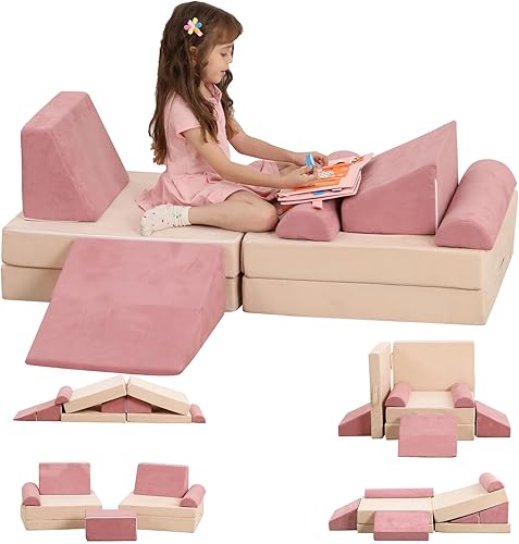 GudoInsole Sofá de juego para niños, 9 piezas, sofá seccional para sala de juegos, muebles imaginativos para niños creativos para niños, niñas y