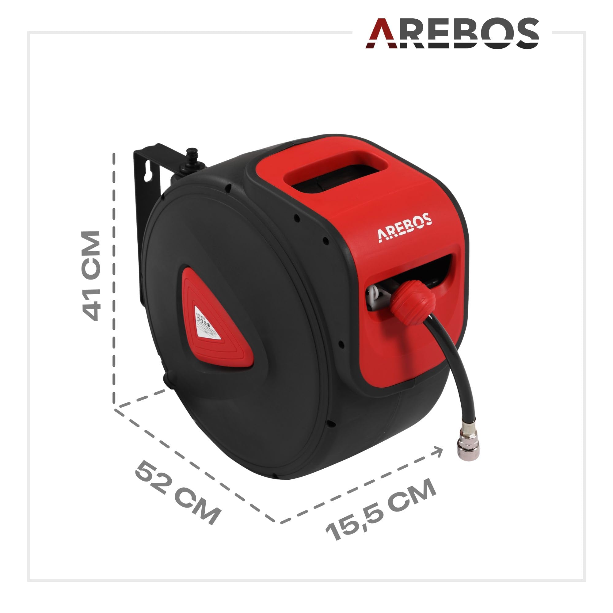 Arebos Druckluftschlauch Aufroller | Automatik Schlauch Aufroller | Wandhalterung | 1/4 Zoll Schnellkupplung | UV-beständig | 180° Schwenkbar | inkl. Montagehalter | 30 m