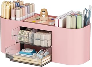 Marbrasse Schreibtisch Organizer mit 3 Schubladen,Multifunktionaler Stiftehalter,Schreibtischzubehör & Ablage mit 7 Fächern für Haus,Schule,Klassenzimmer(Rosa)